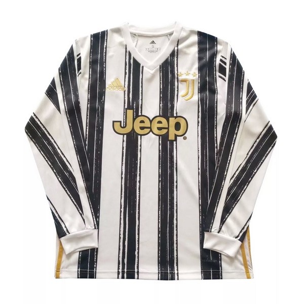 Camiseta Juventus Replica Primera Ropa ML 2020/21 Blanco Negro